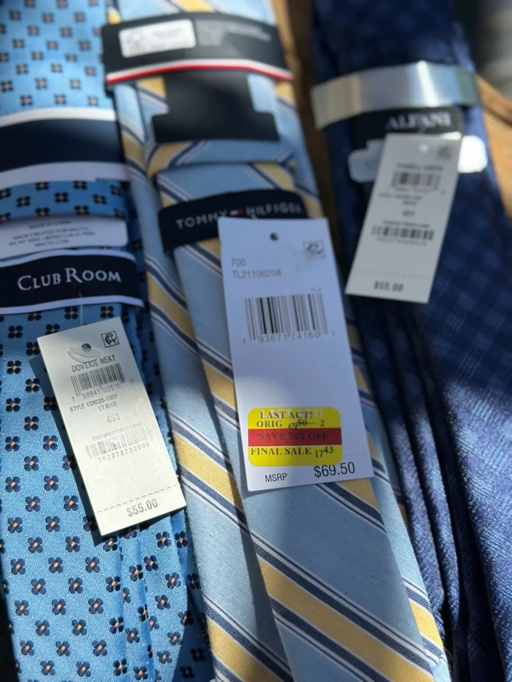 Designer Men’s Tie Bundle Tommy Hilfiger Club Room Alfani Blue Poly Neckties